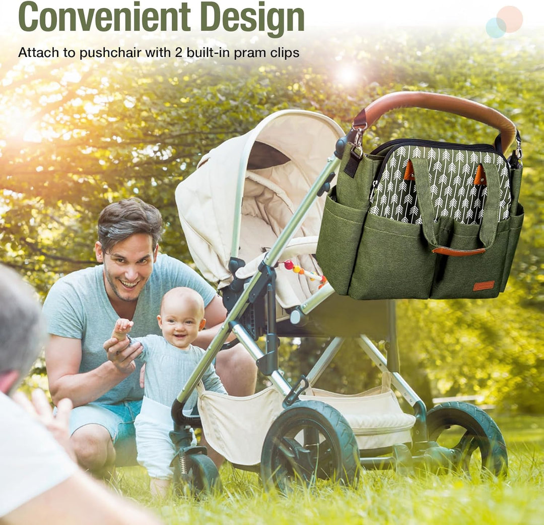 Lekebaby Baby Wickeltasche Bote gross mit Wickelunterlage für Reise, Grün, Grün
