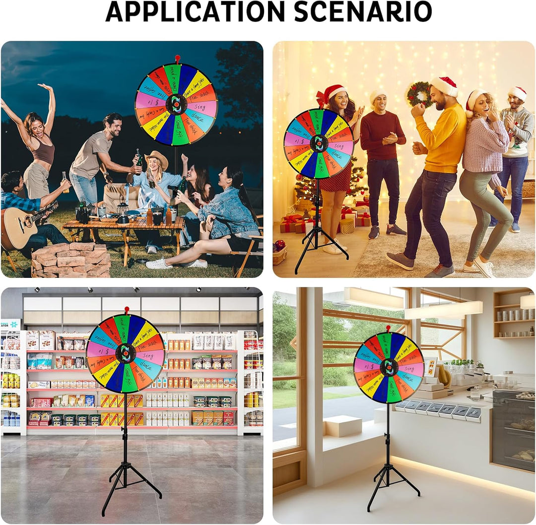 Glücksrad, Glücksrad zum Drehen mit 14 Fächern und Faltbarem Dreibein-Bodenständer, Löschbares Glück