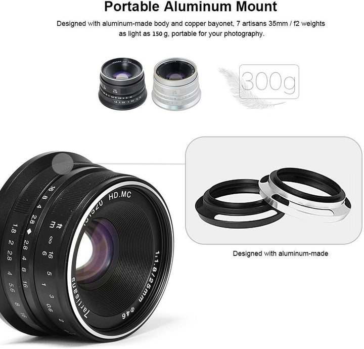 7artisans 25mm F1.8 Manueller Fokus Objektiv für Sony EMOUNT Kameras wie A7 a7II A7R a7rii A7S a7sii