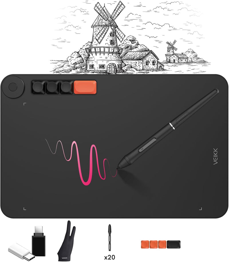 VEIKK Voila L Drawing Tablet, 10 x 6 Inch Graphics Tablet, 8192 Pressure Level, Battery-Free Pen, Pr