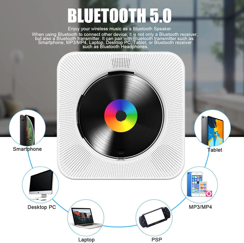 CD Player mit Bluetooth Gueray Tragbare CD Player Desktop Wandmontierbarer CD-Player Integrierte HiF