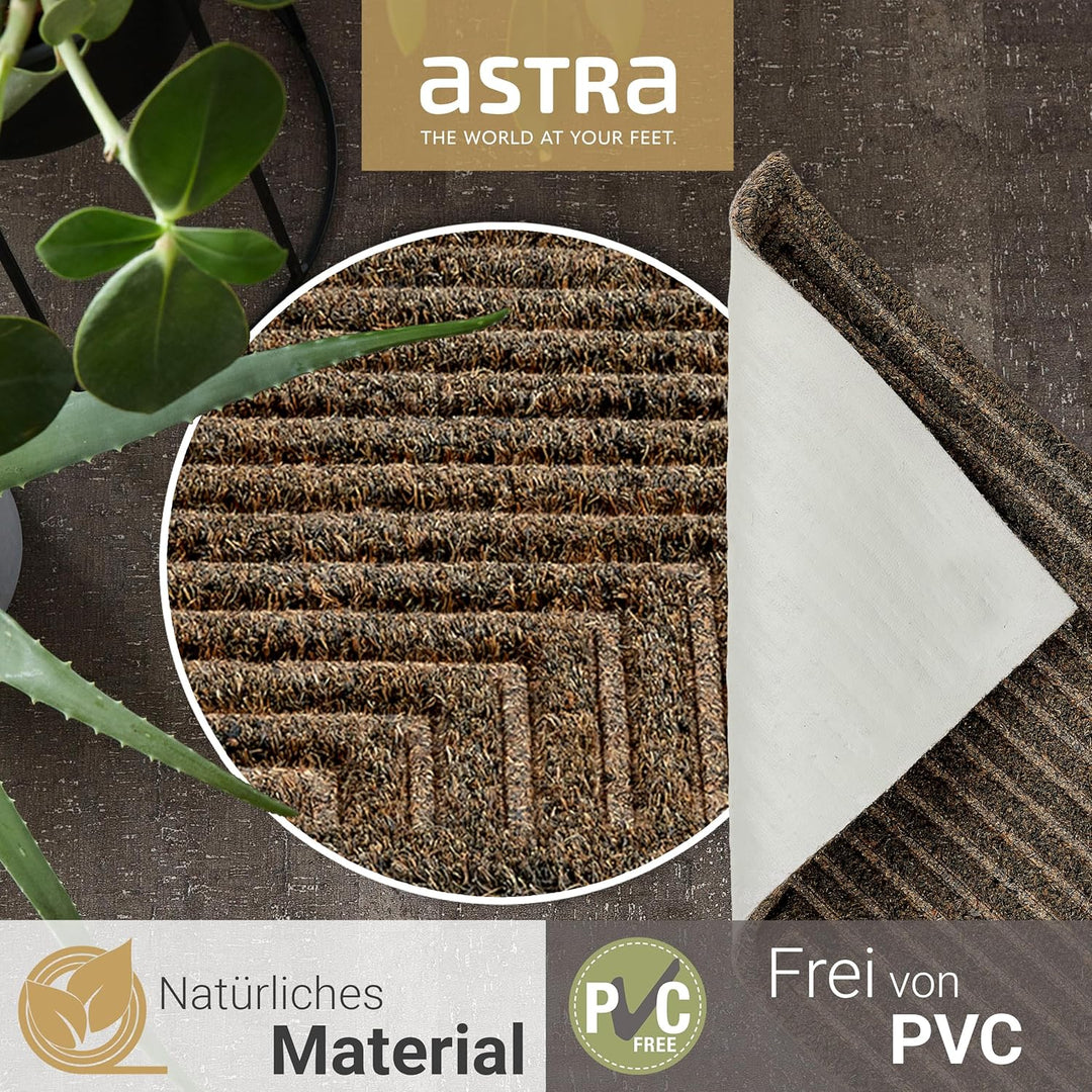 ASTRA Moderne Fussmatte Haustür - Kokosmatte 2er Set 45x75cm Streifen grau - rutschfeste Schmutzfang