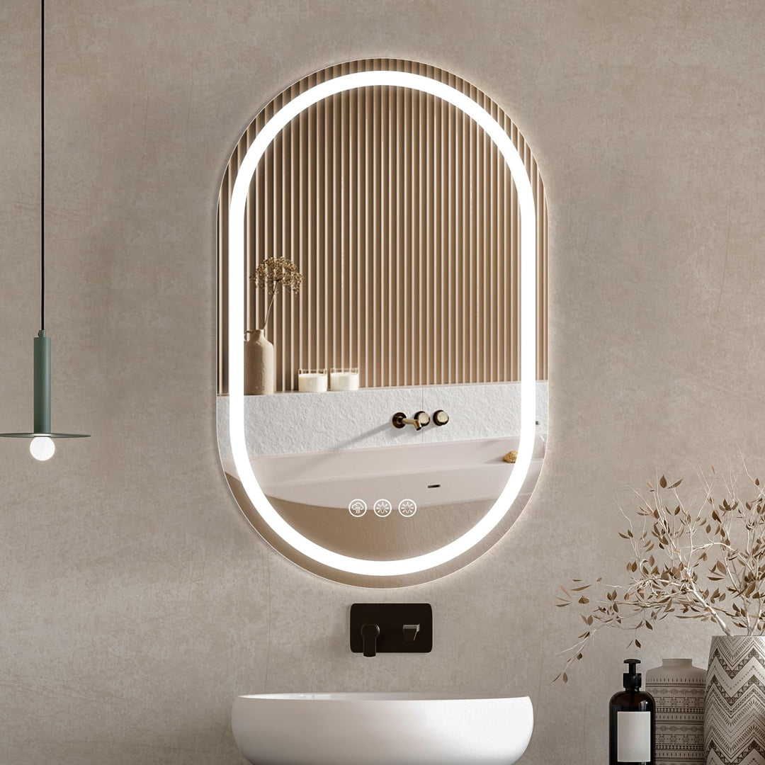 Ratsamee Ovaler Badspiegel mit Beleuchtung LED, 50x80cm Spiegel mit Light, Wandspiegel Oval mit Fron
