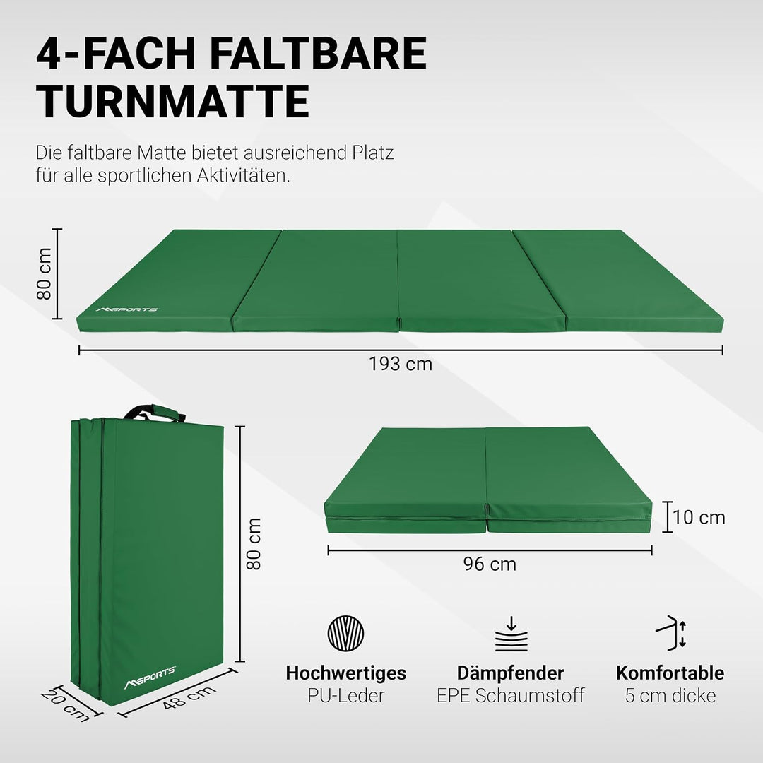 MSPORTS Turnmatte Premium klappbare Weichbodenmatte 190 x 80 x 5 cm Gymnastikmatte faltbare Sportmat
