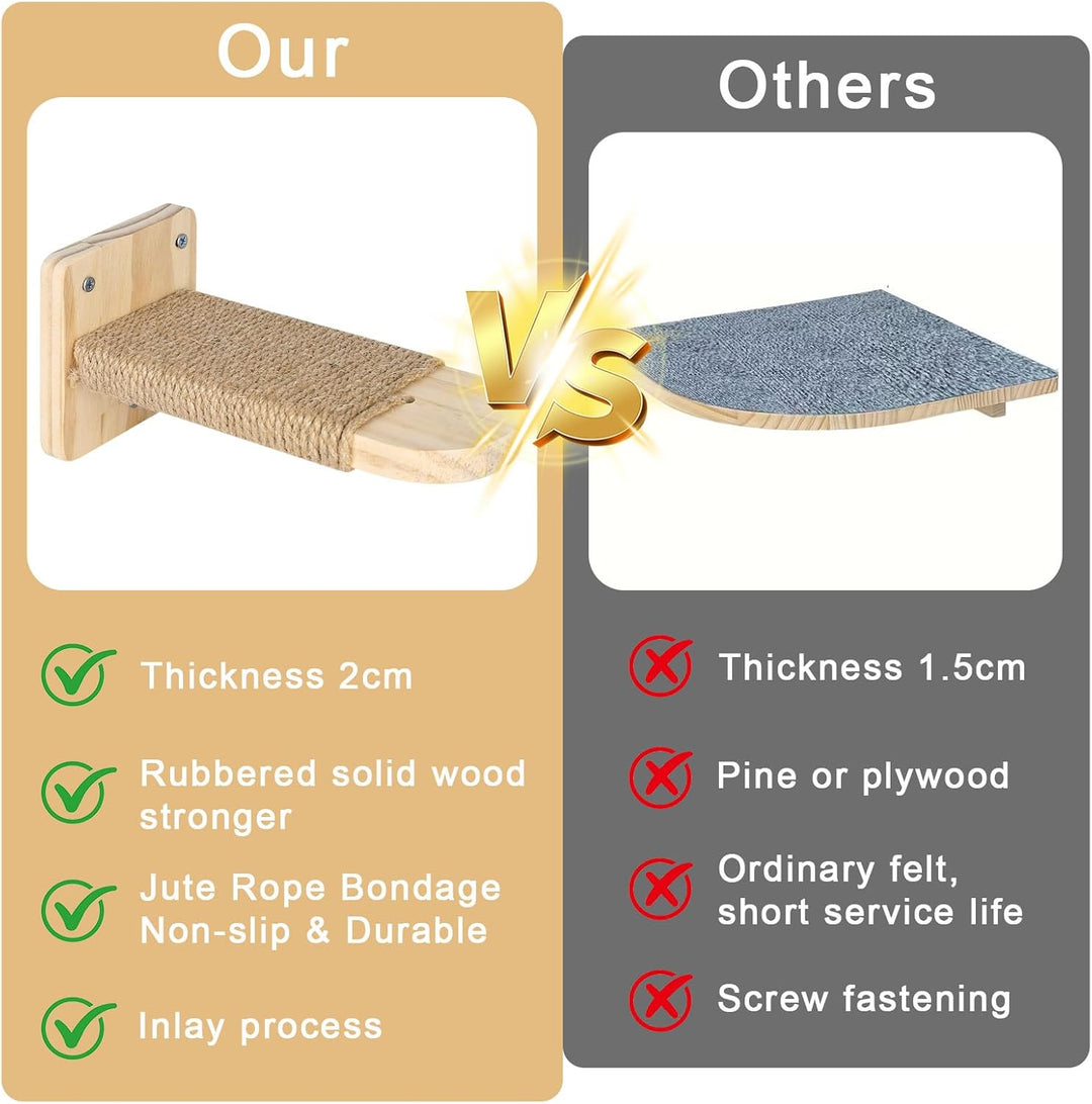 Katzentreppe Wand 4pcs, Kletterwand Katzen,Wandliege Kletterwand Katzen mit Juteseil zum Kratzen, fü