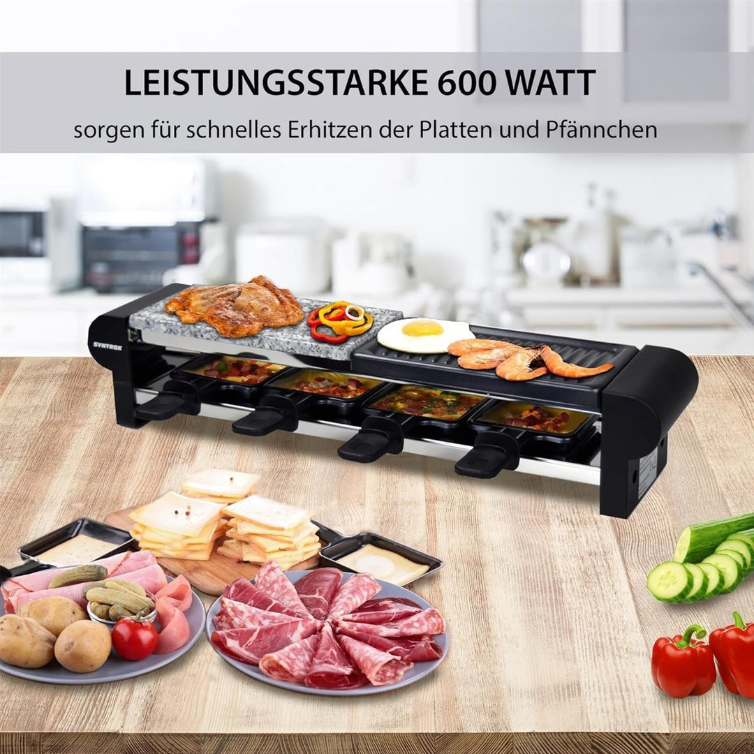 Syntrox Germany Raclette-Grill Thurgau, Raclette Set für vier Personen, Antihaftbeschichtung für ein