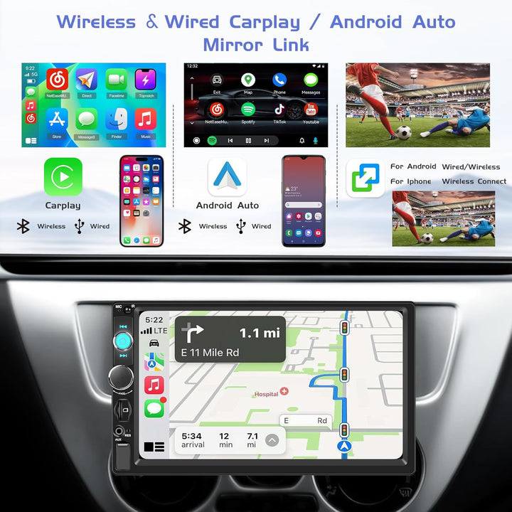 Hikity 1 Din 7 Zoll HD Touchscreen Auto Radio Kompatibel mit Apple CarPlay Android Auto,Autoradio mi