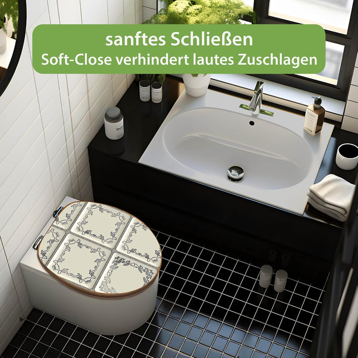 banjado Design WC Sitz Bambus Absenkautomatik 45,8x37,5cm - Toilettendeckel mit Absenkautomatik Holz