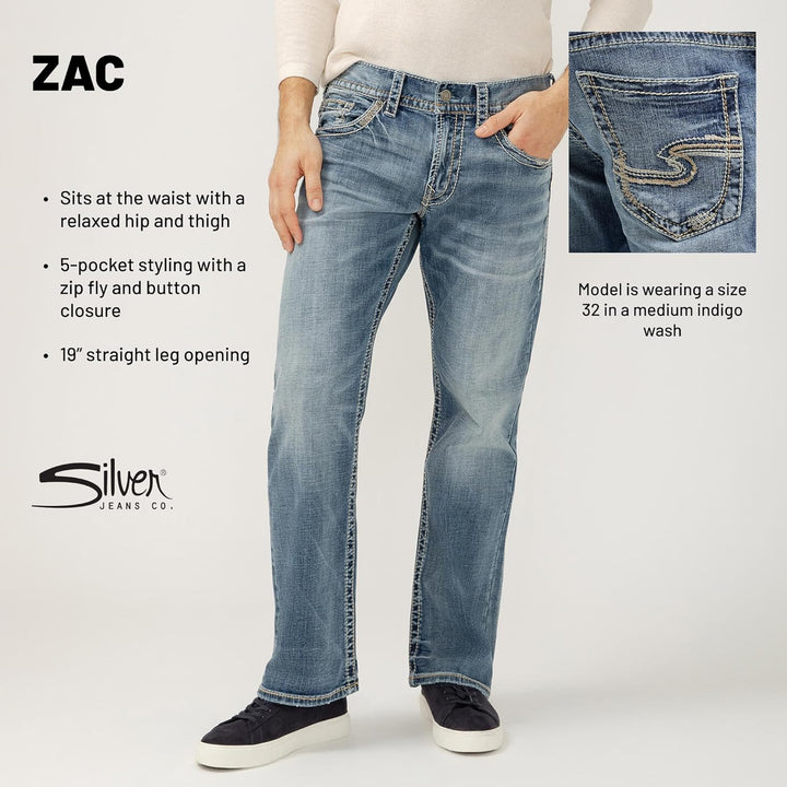 Silver Jeans Co. Herren Jeans Zac Relaxed Straight Jeans 36W / 34L Dunkles Indigo, 36W / 34L Dunkles