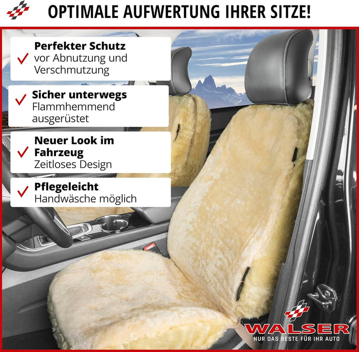 Walser Lammfell Autositzbezug Nineve, 100% Lammfell Sitzbezug für Auto, 1 Stück Lammfell Sitzbezüge