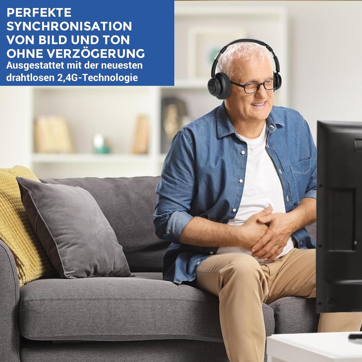 Funkkopfhörer für Fernseher, kabellose TV-Kopfhörer mit TV-Sender-Ladestation für Senioren,Keine Aud