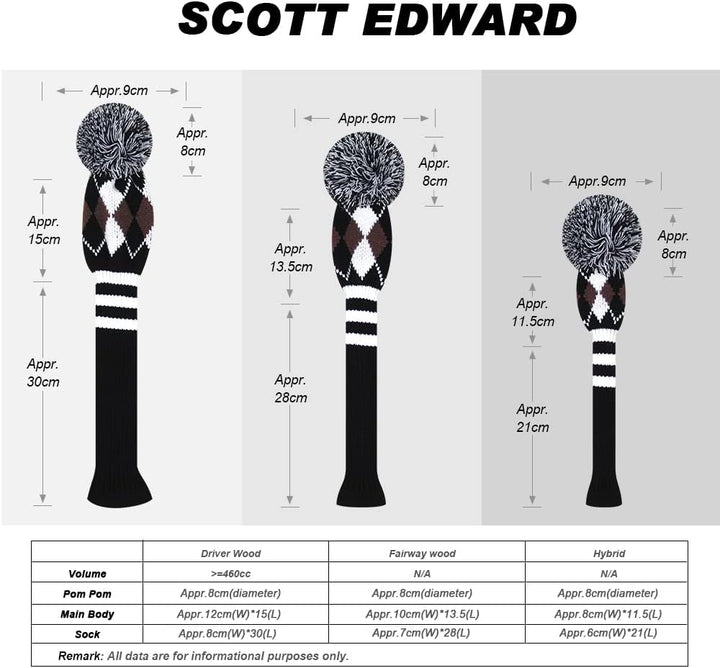 Scott Edward Stricken Golf Schlägerkopfhüllen, Satz 5 Golf Club Kopfbedeckungen Driver Wood 1 Fairwa