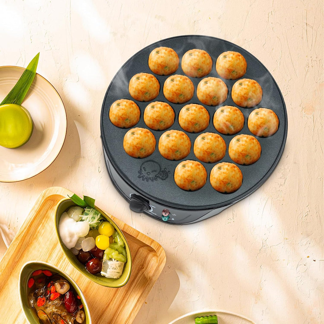 Takoyaki-Maschine 750W, elektrische Maschine 18-Loch für Takoyaki Bälle, Takoyaki Grill Tablett, Tem