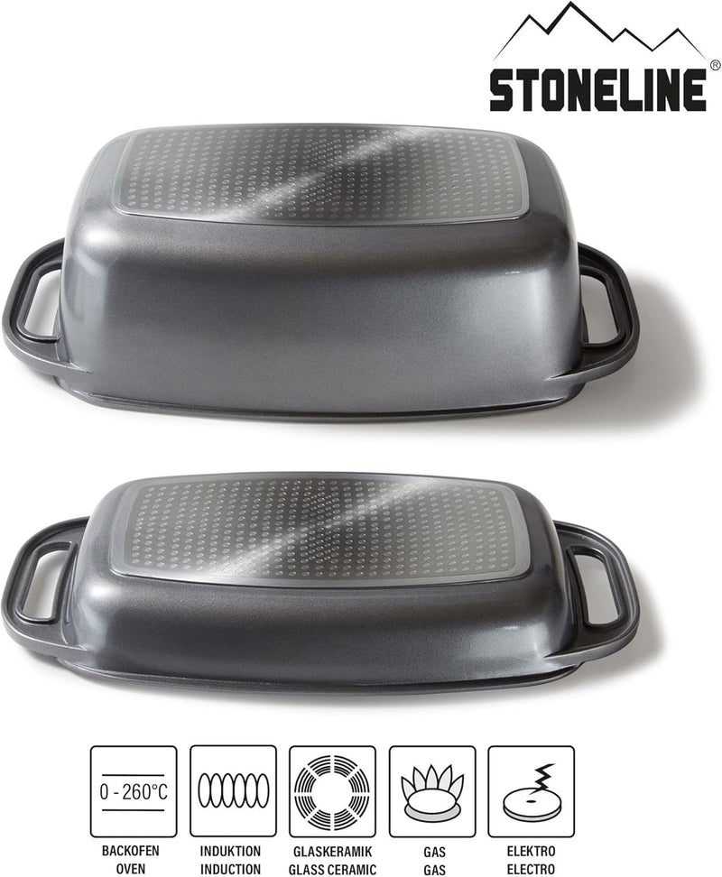 STONELINE Bräter Induktion 40 x 22 cm, 5,6 L, backofengeeignet, Deckel als Auflaufform verwendbar, A