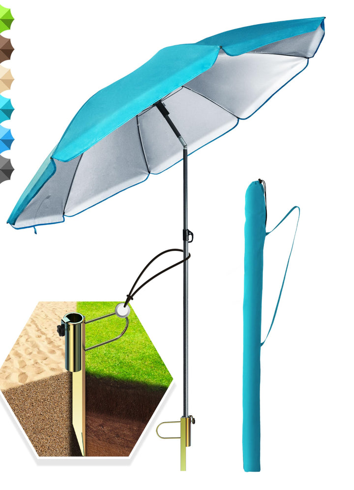 4smile Sonnenschirm Strand Ø 200 cm, 3-in-1 SET mit Rasendorn, Türkis | Strandschirm windfest stabil
