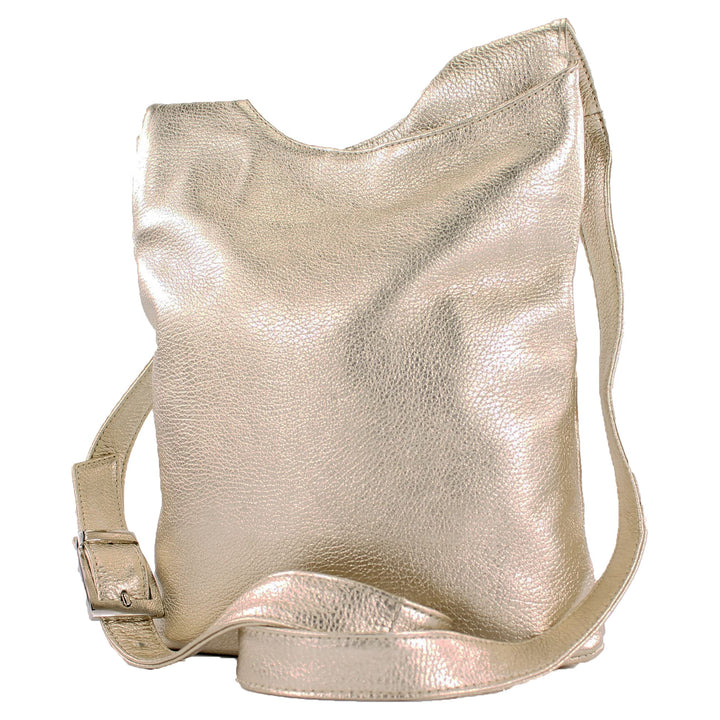 modamoda de - T221 - ital. Umhängetasche Schultertasche Medium aus Leder Lightgold Metallic, Lightgo
