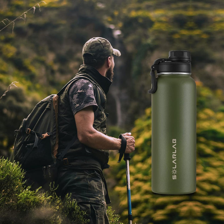 SOLARLAB Trinkflasche edelstahl - Thermoflasche Isolierflasche Thermoskanne 1l für heisse und kalte