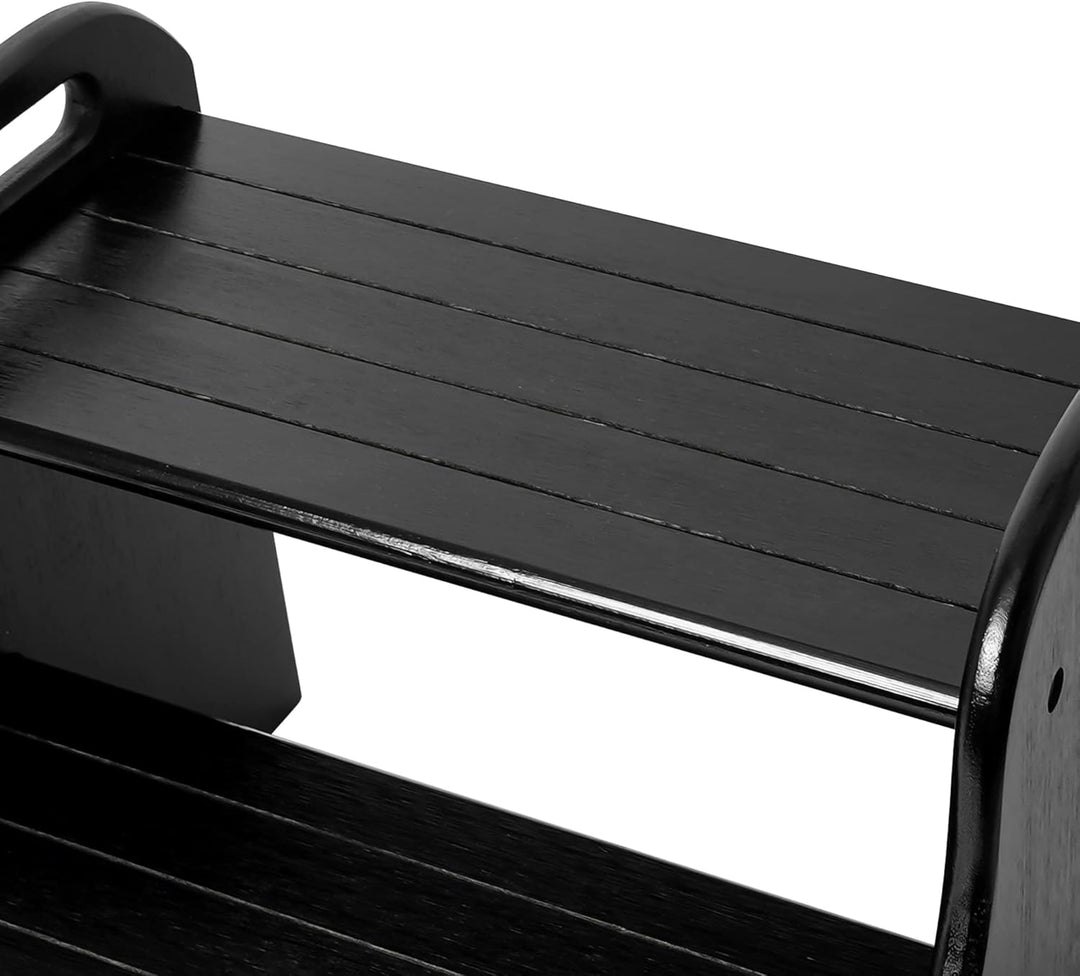 VaeFae 2-Tritthocker aus Bambus, mit rutschfesten Trittstufen und 2 Ausgeschnittenen Griffen, Schwar