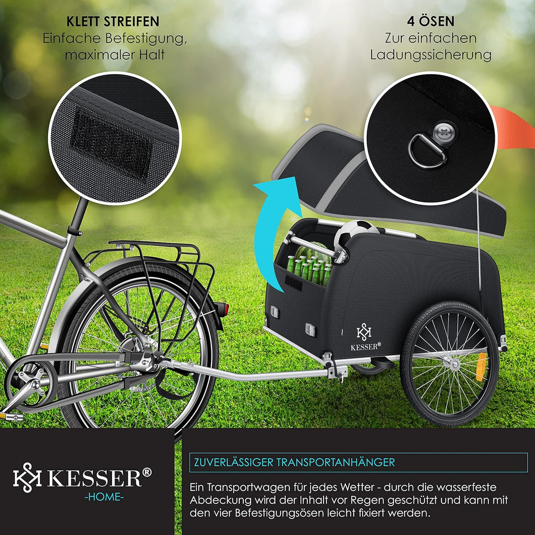 KESSER® Fahrradanhänger Lastenanhänger Transportanhänger Hochdeichsel mit Kupplung, Inkl. Abdeckung