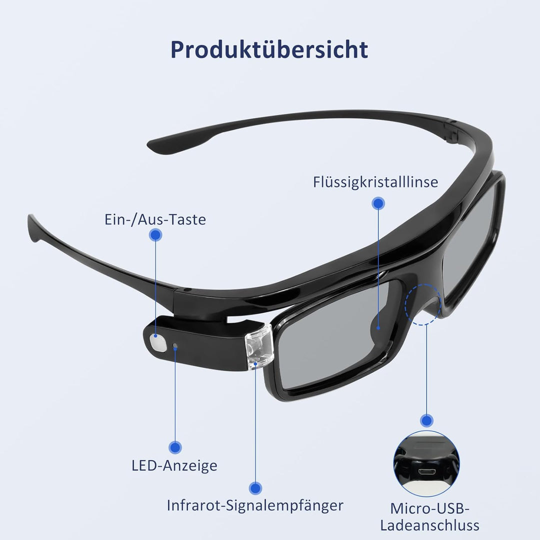 NexiGo DLP-Link 3D-Brillen, wiederaufladbare 3D-Aktiv-Shutter-Brillen kompatibel mit Aurora, Aurora