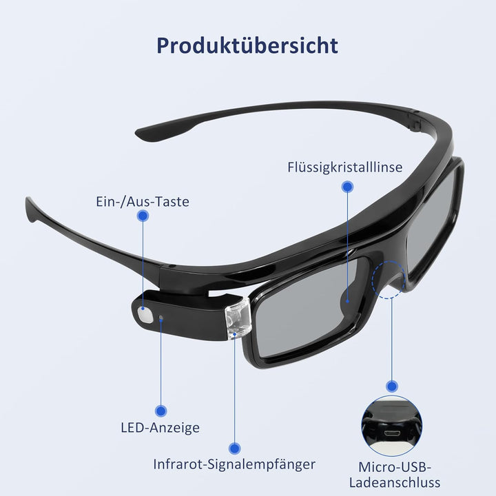 NexiGo DLP-Link 3D-Brillen, wiederaufladbare 3D-Aktiv-Shutter-Brillen kompatibel mit Aurora, Aurora