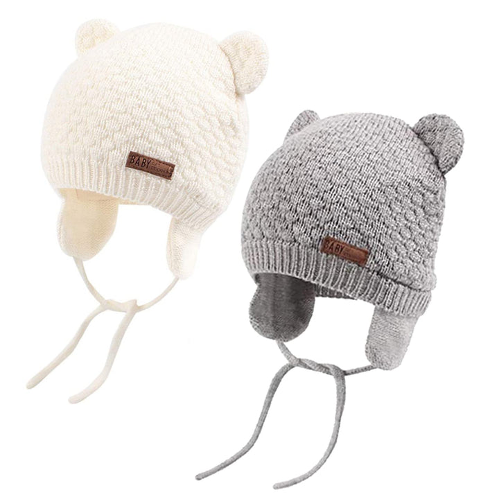 DRESHOW Unisex Baby Mütze Süsser Bär Kleinkind Earflap Beanie Warm für Herbst Wintermütze Grey & Whi