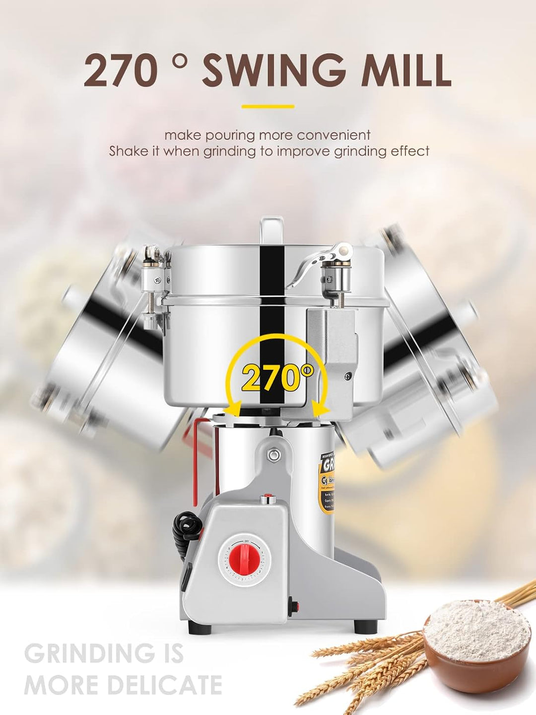 300g 1800W Elektrische Getreidemühle 30S Schnelle Superfine Edelstahl Mühle Kornmühlen Trocken Kräut