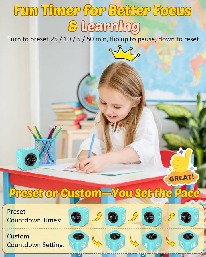 Pomodoro Timer-Würfel, visuelle Produktivität, Flip-Timer für Kinder, Klassenzimmer, Schreibtisch, 5