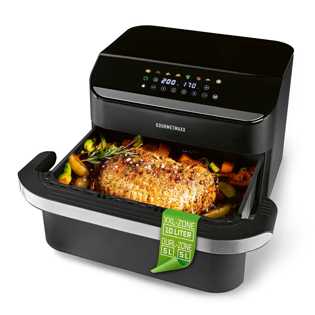 GOURMETmaxx Heissluftfritteuse, 10 L - 2 x 5 L Airfryer Vario-Kammer | Fritteuse mit 8 Programmen &amp;