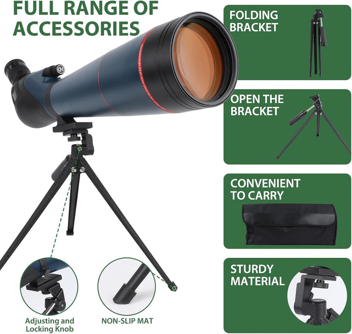 25-75x100 HD Spektiv Sportschützen mit Stativ- und Smartphone-Adapter, Zoom Bak4 Prism FMC Lens 45-G