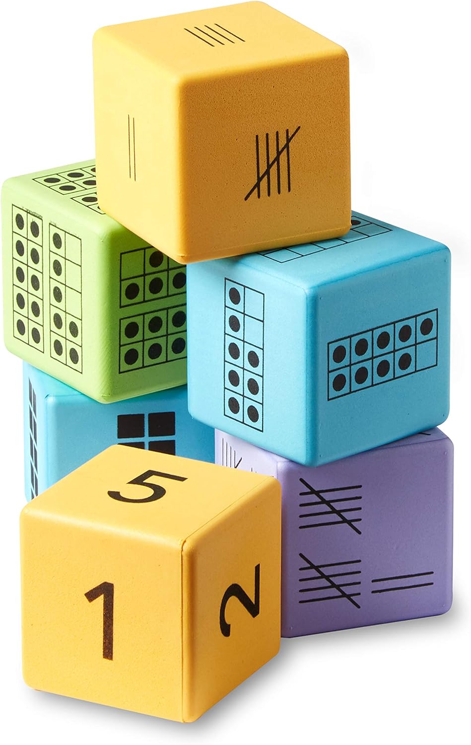 Learning Resources Würfel „Zahlendarstellungen“ (Set mit 16 Stück), Gelb, Grün, Blau, Violett