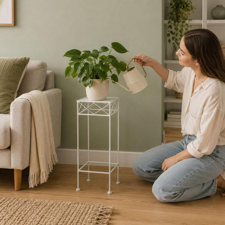 DanDiBo Blumenhocker Weiss Metall Eckig 70-50 cm Blumenständer 96314 Beistelltisch Blumensäule Moder