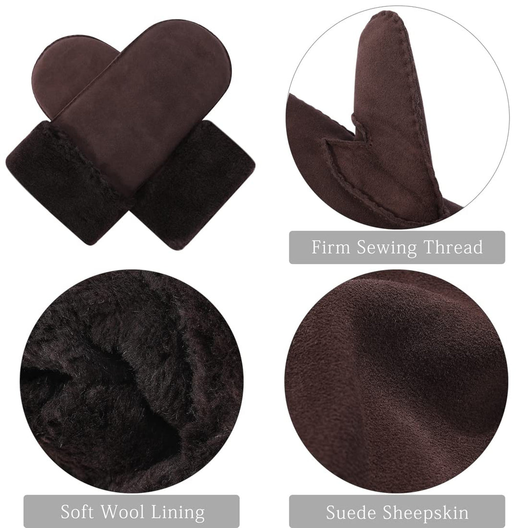 Harssidanzar Damen Fäustlinge,Winter Schaffell Lammfell beheizte warme pelzige Stulpenhandschuhe Led