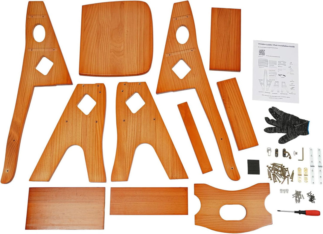 Trittleiter, 2-in-1-Stuhl, 4 Stufen, faltbar, Kiefernholz, lackiert, Kapazität 100 kg, leicht und vi