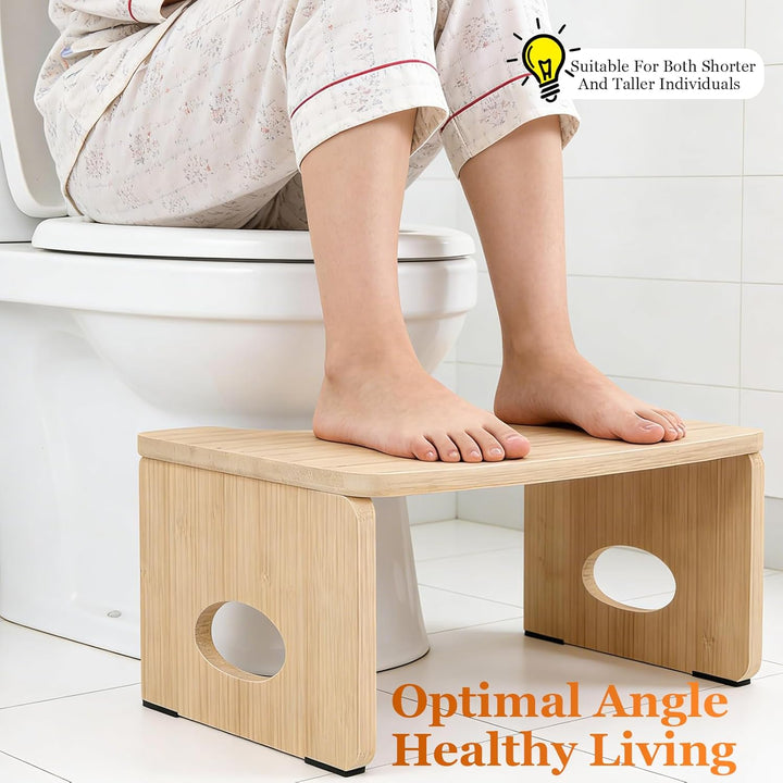 Bambus Toilettenhocker, Natürlicher Klappbar Badhocker, Ergonomischer WC Hocker für Badezimmer, Kloh
