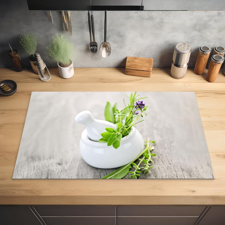 KitchenYeah© Herdabdeckplatte Einteilig Abdeckplatten Cerankochfeld Kräuter im Topf 52L x 85B cm, Kr