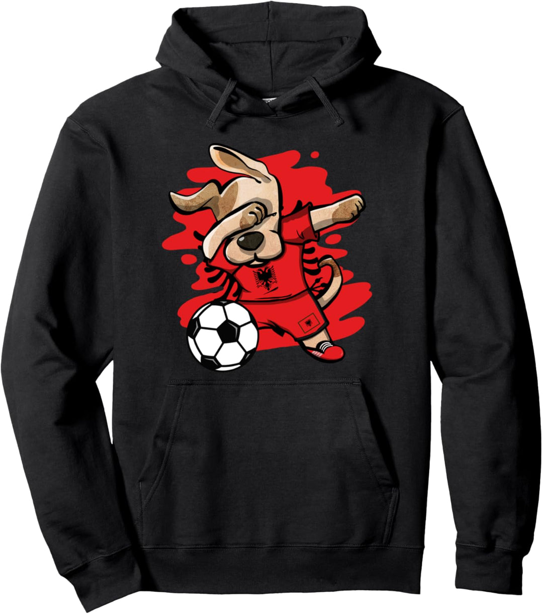 Dabbing Hund Albanien Fussball Mannschaft Albanische Flagge Pullover Hoodie