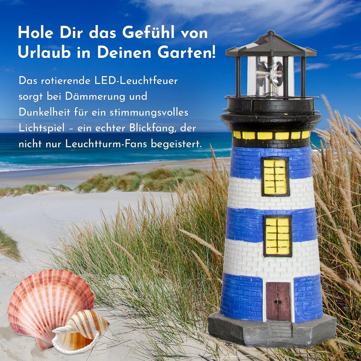 NATIV LED Solar-Leuchtturm mit rotierender Leuchte, handgefertiger Dekoturm für den Aussenbereich, 3