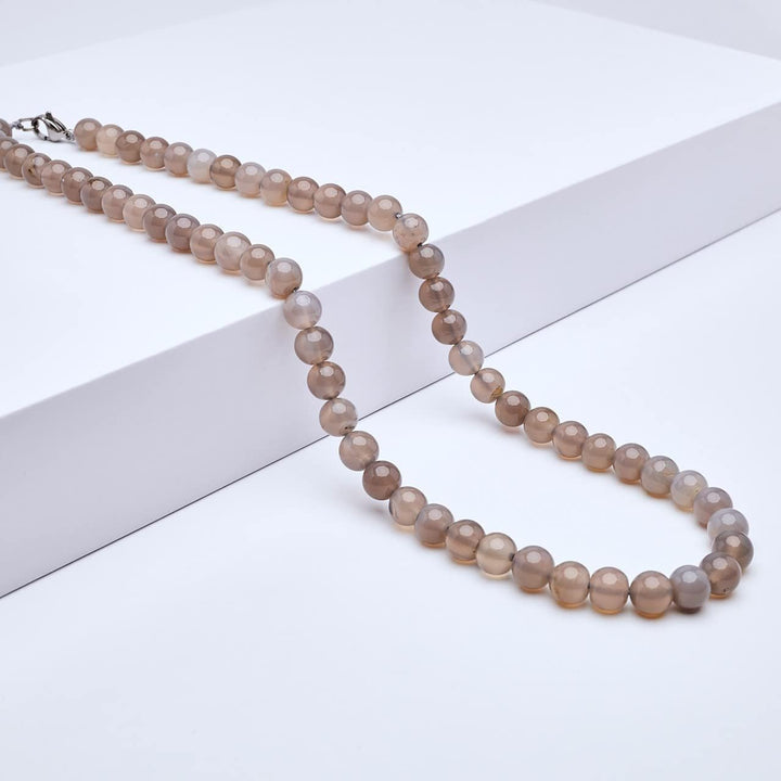 Handgemachte Herren Perlenkette Kette Tigerauge Onyx Grau Achat Jaspis | 8MM Natürliche Edelsteine H