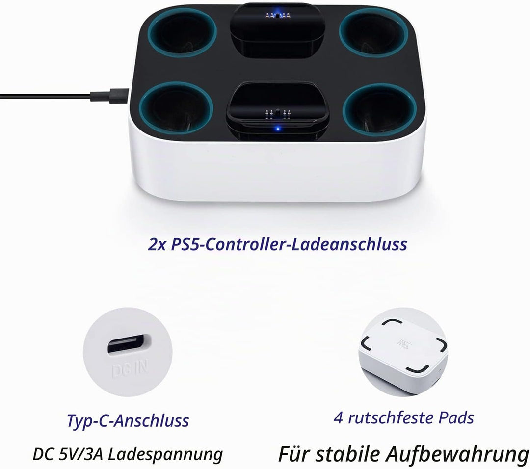 Mcbazel Ladestation PS5 Controller, PS5, Doppel-Ladegerät, Schutz gegen Überhitzung, dreifacher Schu