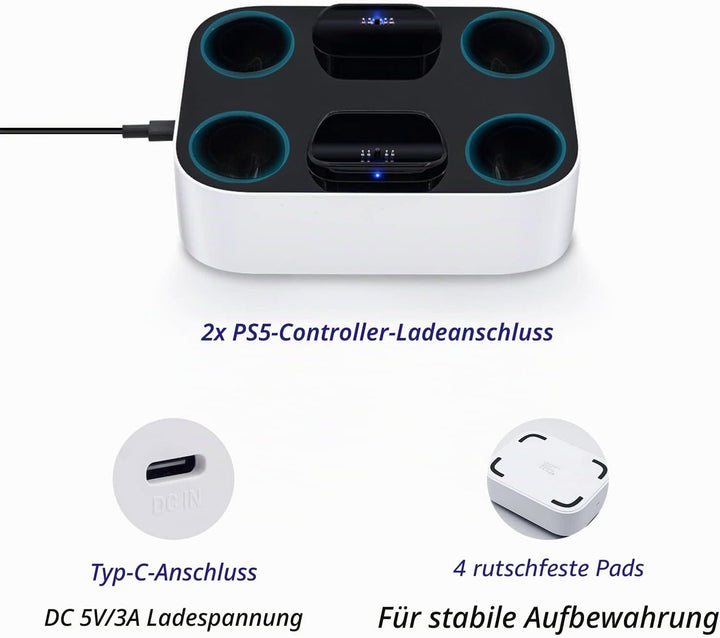 Mcbazel Ladestation PS5 Controller, PS5, Doppel-Ladegerät, Schutz gegen Überhitzung, dreifacher Schu