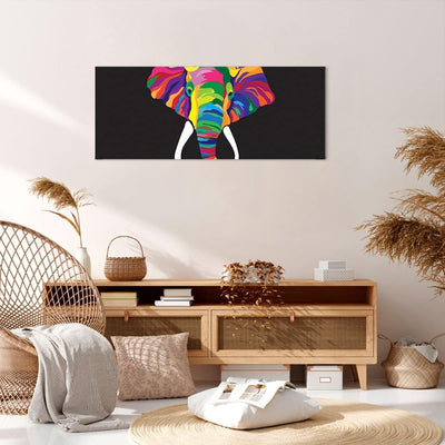 Panorama Bilder auf Leinwand 100x40cm Leinwandbild Elefant spass bunt tier Gross Wanddeko Bild Schla