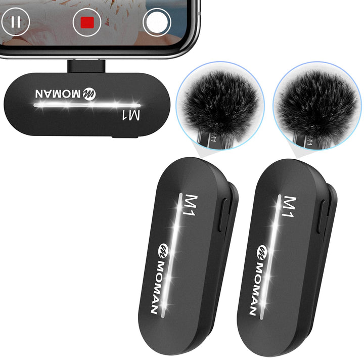 Moman Lavalier Wireless Microphone, CP1X(A) 2.4GHz【Lightning】 2TX&1RX Kabellose Ansteckmikrofon für