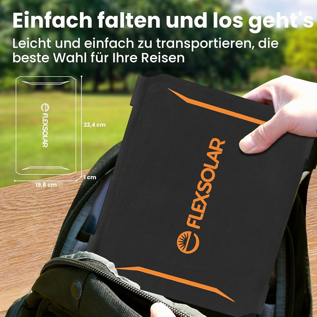 FlexSolar 15 W tragbares Solarpanel-Ladegerät (5.5 V/2.9 A max), wasserdicht, faltbar, IP67, mit USB