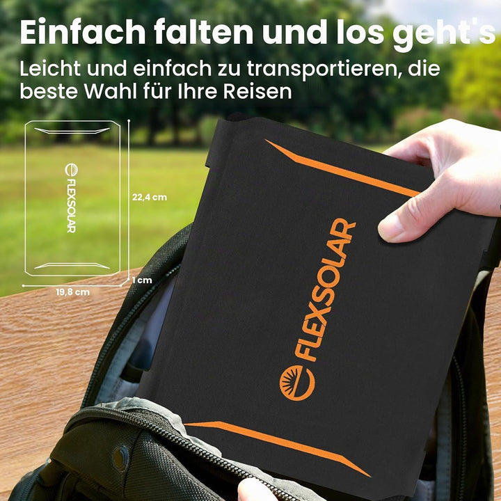 FlexSolar 15 W tragbares Solarpanel-Ladegerät (5.5 V/2.9 A max), wasserdicht, faltbar, IP67, mit USB