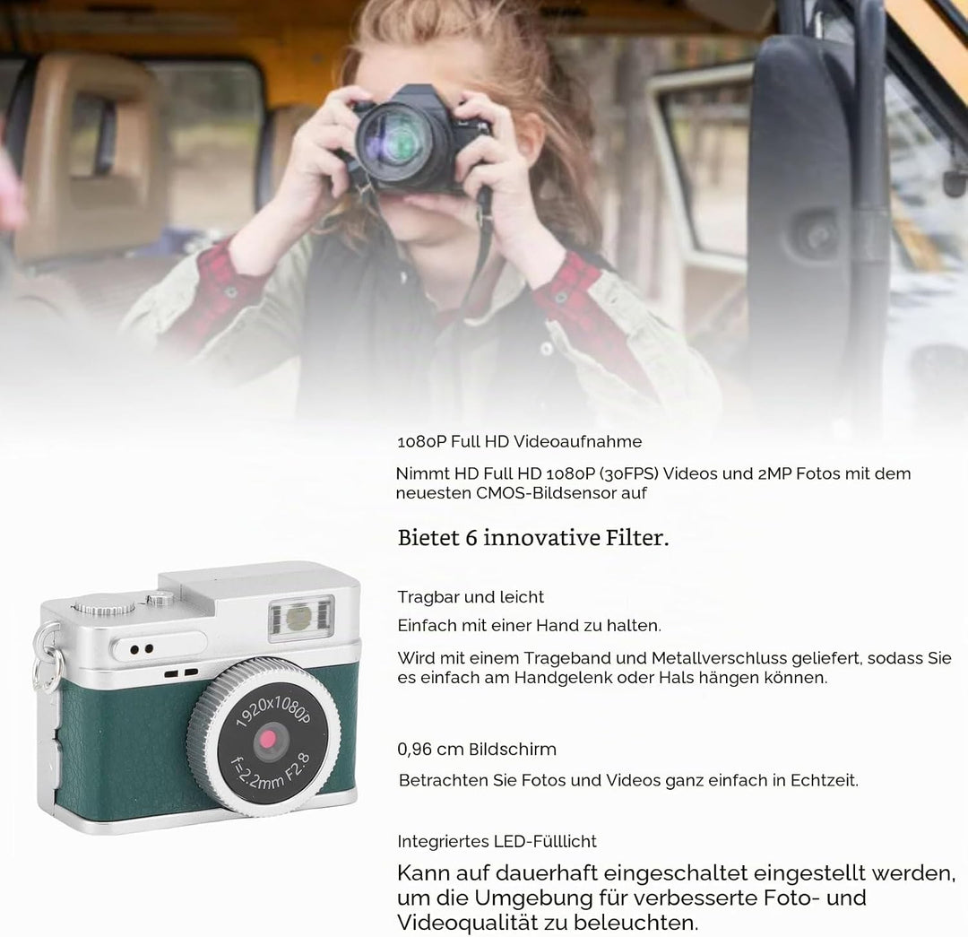 Topiky Kleine Retro Digitalkamera, 1080p FHD 0,96 Zoll Kamera Schlüsselbund, Tragbare Digitalkamera