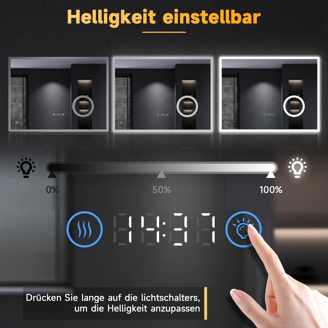 SONNI Badezimmerspiegel mit Beleuchtung 80x60 cm 3 einstellbare Lichtfarbe, Anti-Beschlag LED Badspi