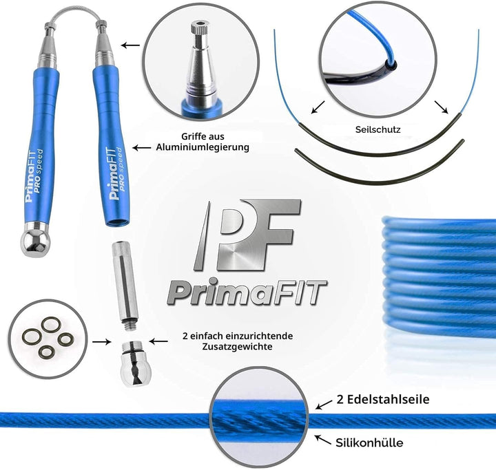 PrimaFIT Springseil Erwachsene Fitness Pro Speed Jump Rope 3m Seilspringen Verstellbar Mit Gewichten
