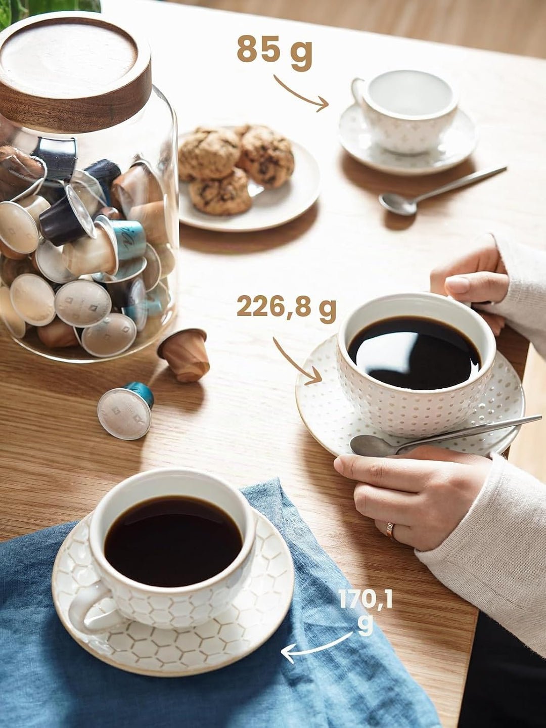 LE TAUCI Cappuccino-Tassen mit Untertassen, Einweihungsgeschenk, Keramikprägung, Kaffeetasse für Au