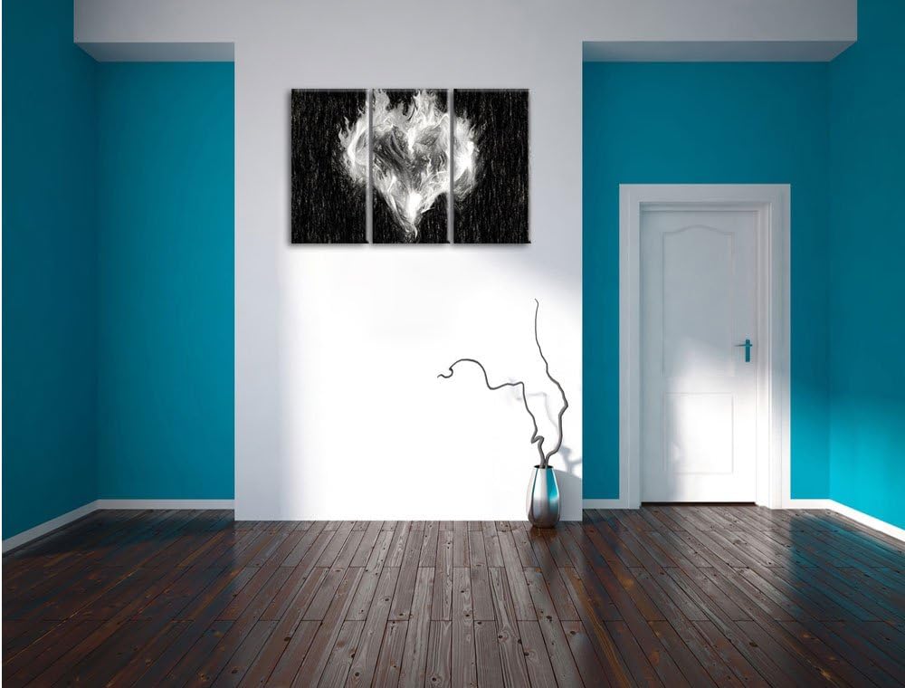 Pixxprint Dark - Herz aus Feuer und Wasser Kohle Effekt 3-Teiler Leinwandbild 120x80 Bild auf Leinwa